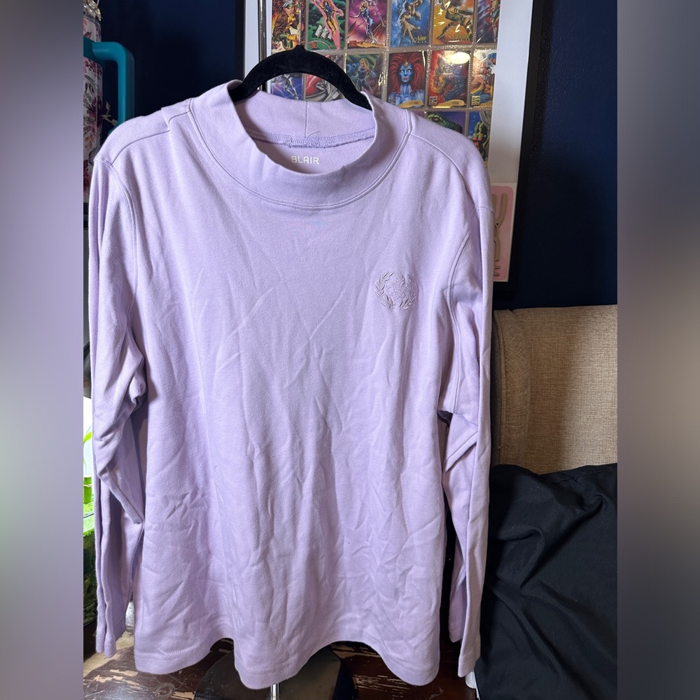 Light purple mock turtle neck, long sleeve shirt